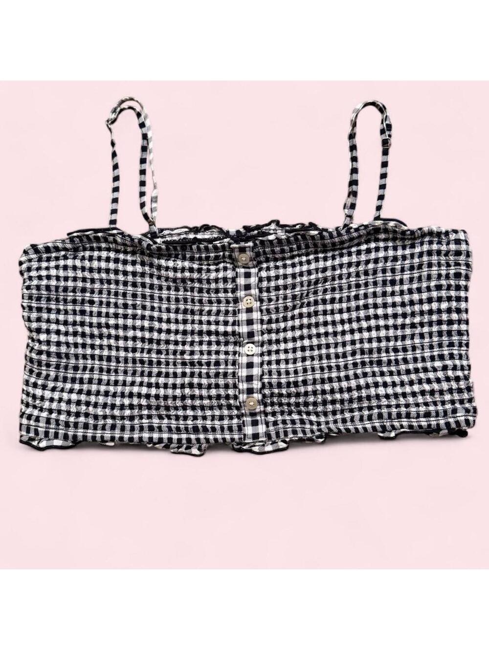 Abercrombie & Fitch black-and-white gingham smocked cami top 🖤